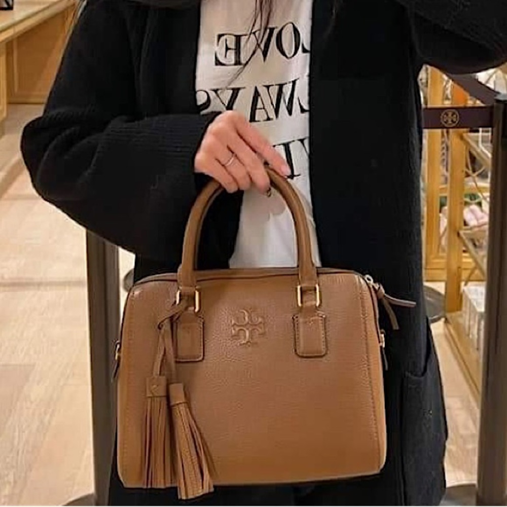 Tory Burch Tan Pebbled Leather Satchel - Picture 4 of 12
